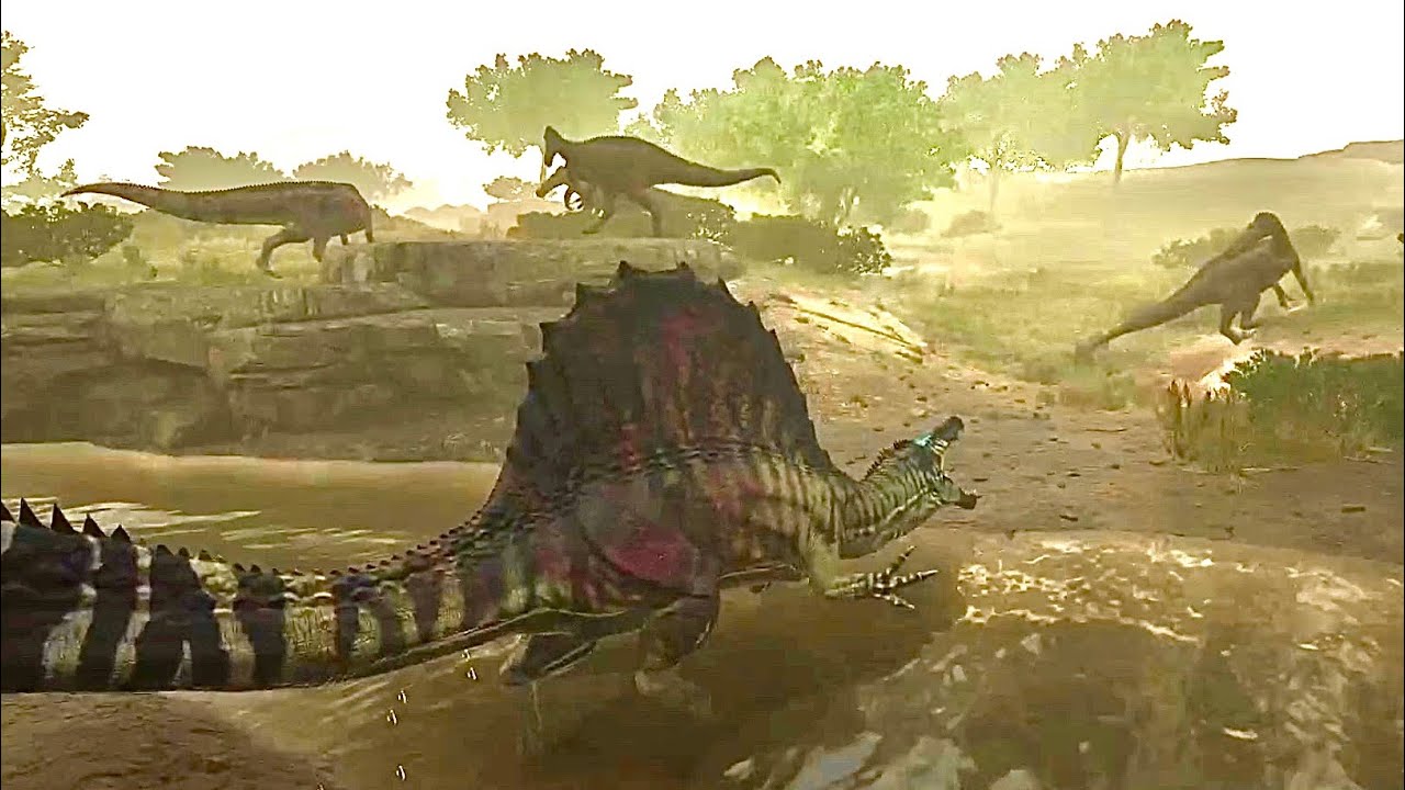 Spino defends its baby from 4 Suchos - Path of Titans realism