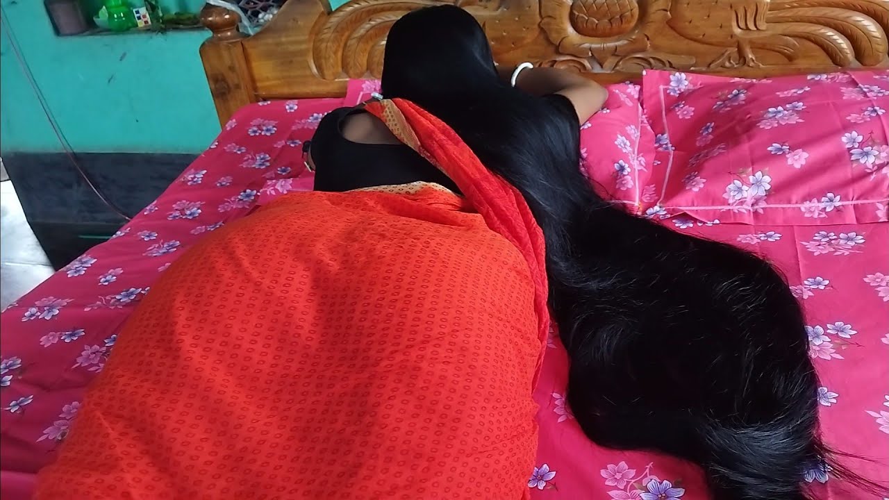 Woman Slipped Time Gorgeous Black Long Hair Bun Open And Silky Long Hair Pulling For Husband |