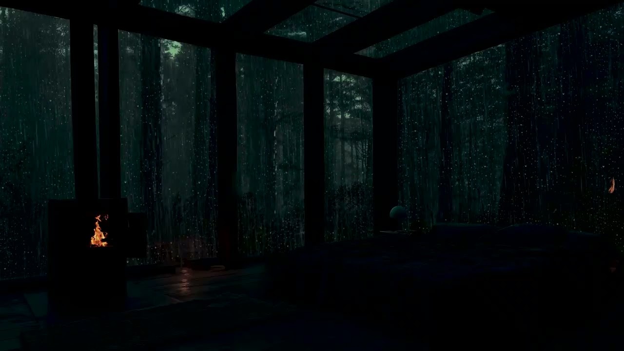 Rainy Forest Glass House 🌧️| Fireplace & Rain Sounds for Deep Sleep, Relaxation and Insomnia Relief