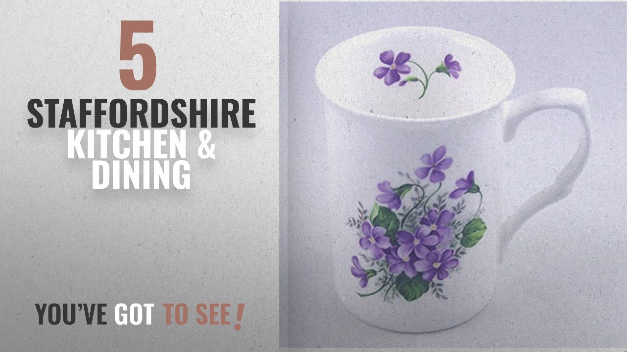 Staffordshire Top 10 Kitchen & Dining [2018]: Fine English Bone China Mug - Wild Violet Spray -