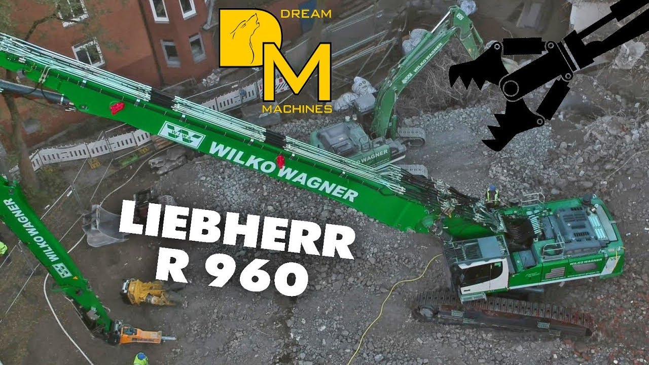 LIEBHERR R960 LONGFRONT BAGGER WILKO WAGNER ABBRUCH BAUSTELLE DROHNE MEGA MASCHINE