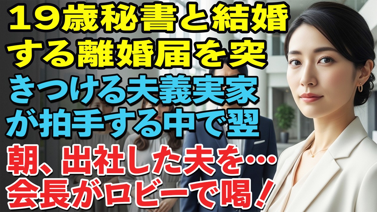 19歳の秘書と結婚すると宣言され、離婚届に署名を迫られた。義家は拍手喝采。私は黙ってサインし、ある決断を下した——翌日、出社した彼はロビーで会長に呼び止められた……。