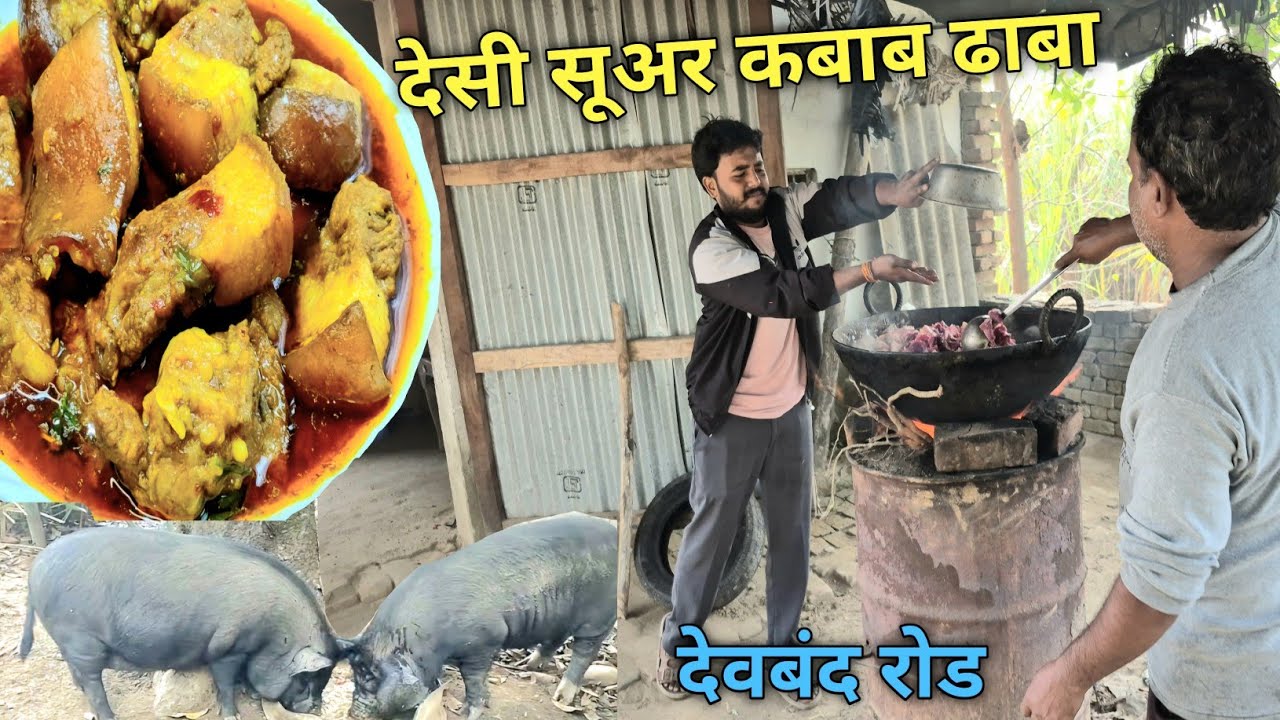 देसी सुअर कबाब दुकान || pig meat cutting, cooking & eating public review || sanjay pork dhaba 