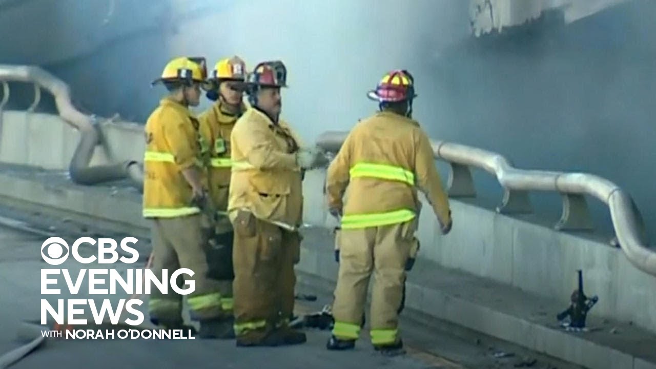 Massive fire shuts down Los Angeles freeway