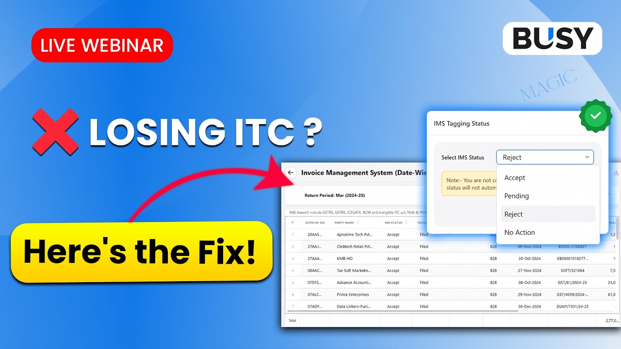 🚀 Struggling with ITC & Invoice Management System? | BUSY MAGIC Live Webinar | Hindi