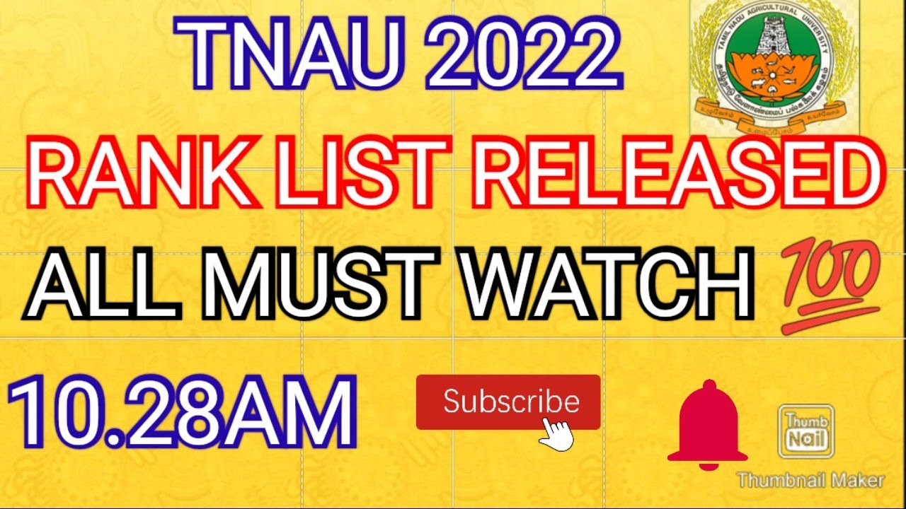 TNAU 2022 💯 RANK LIST RELEASED 💯