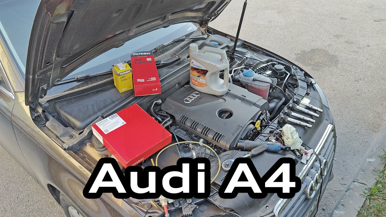 Техническое обслуживание Audi А4 B8, замена масла и фильтров, проверка свечей