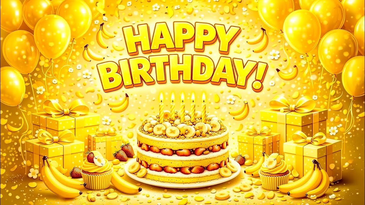 🍌 Banana Crème Happy Birthday Background Loop | 4K Ultra HD Party Backdrop