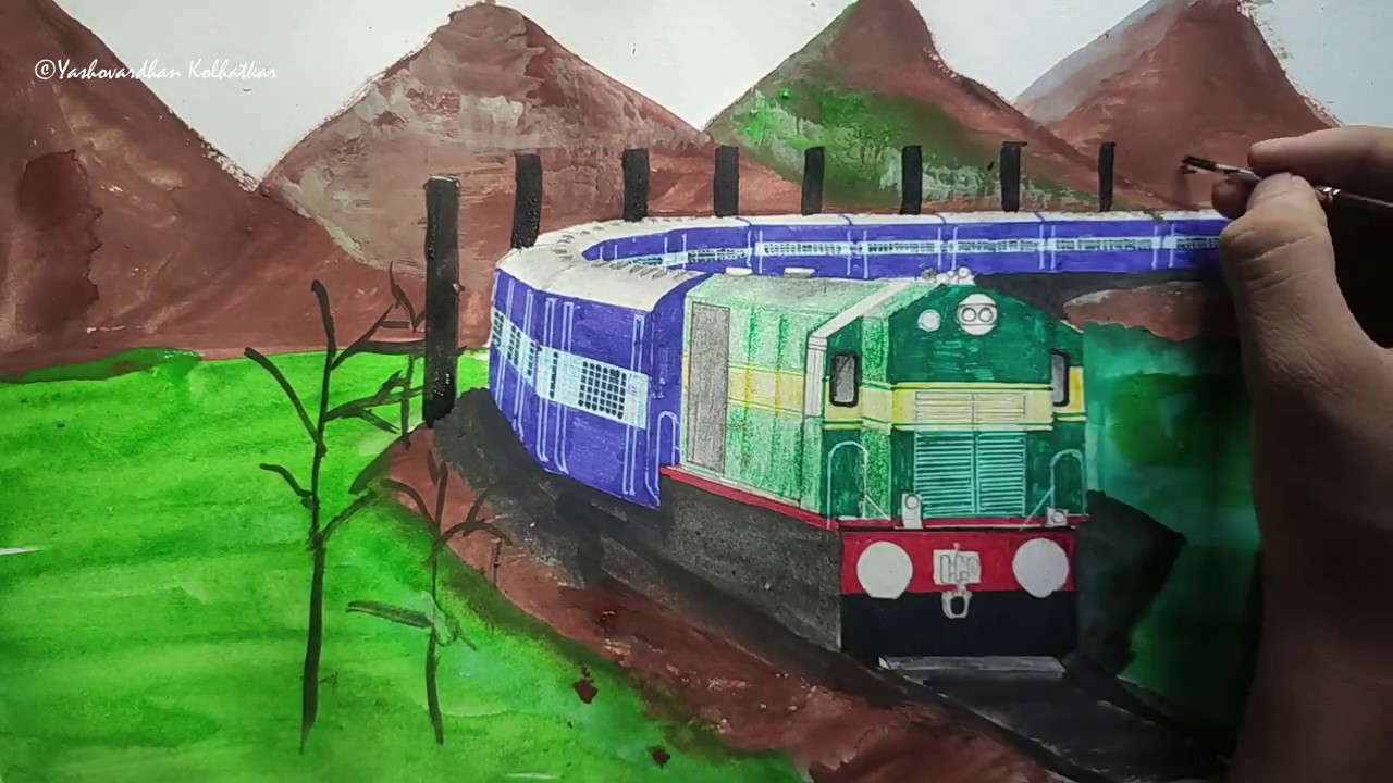 GOC WDM-3D negotiates beautiful curve through the single line under-electrification track | Sketch |