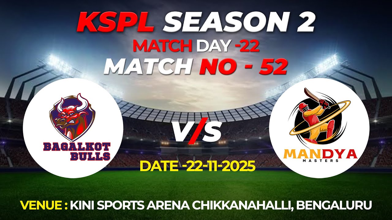 KSPL Season 2 | SUPER 16 - Match No.4 | BAGALKOT BULLS 🆚 MANDYA MASTERS | Day 22