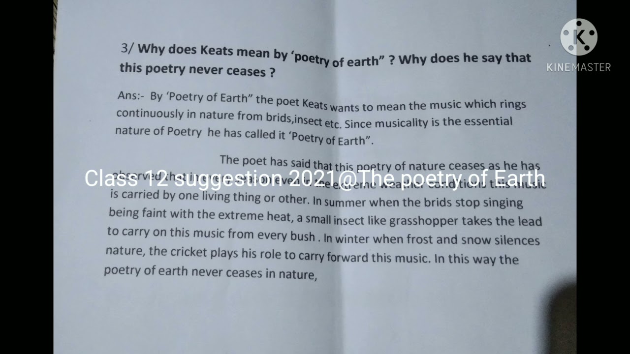 class 12 Suggestion 2021@The..poetry..of..Earth