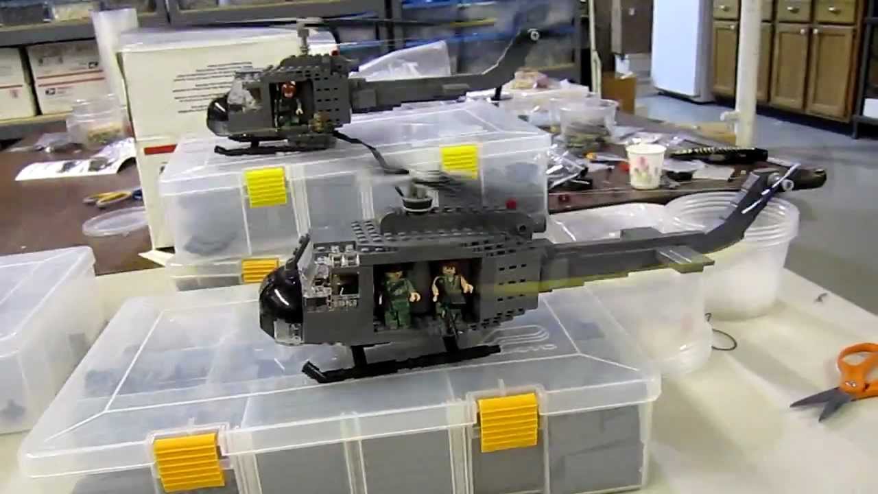 Two Motorized Lego UH-1 Huey Helicopters from Brickmania