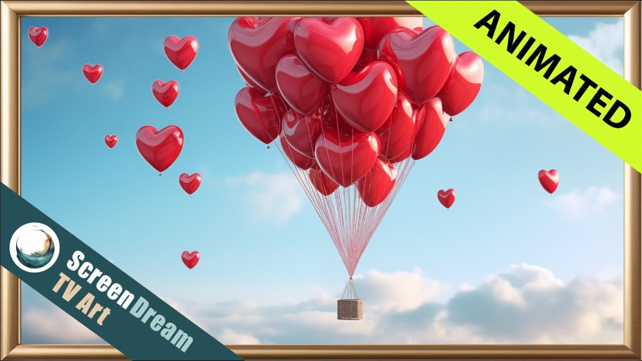 Framed TV Art - Valentine's Day Heart Balloons with Animated Confetti | Frame Valentine Screensaver