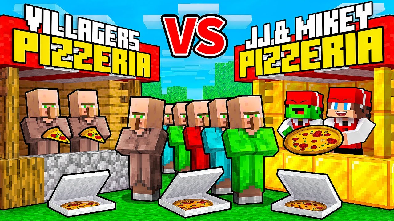 JJ and Mikey vs VILLAGERS Pizzeria Battle in Minecraft - Maizen