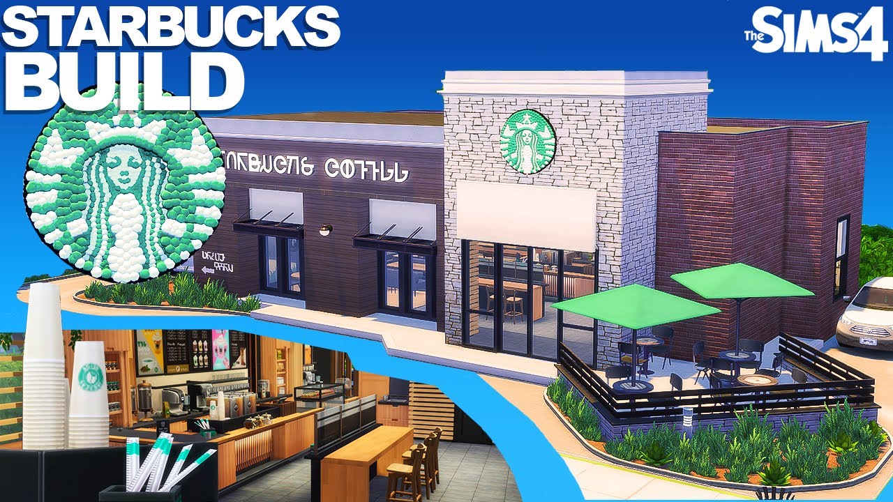 I built a STARBUCKS Cafe Lot with custom logo | The Sims 4 (speed build)