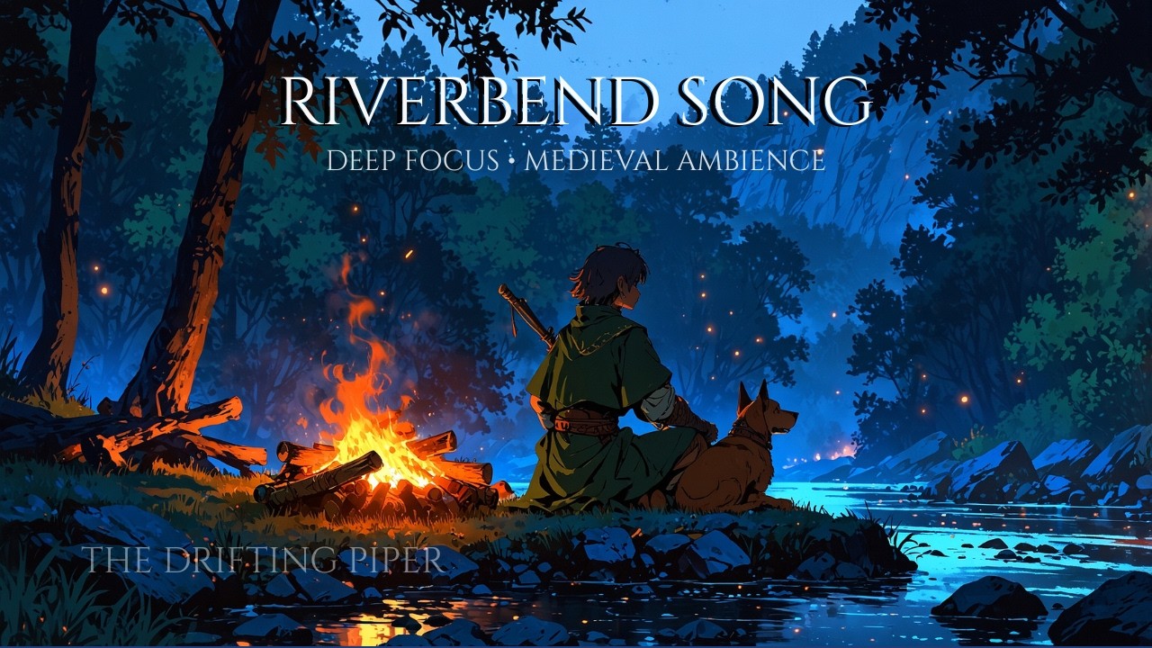 Medieval Night Campfire 🔥 River Sounds & Flute for D&D