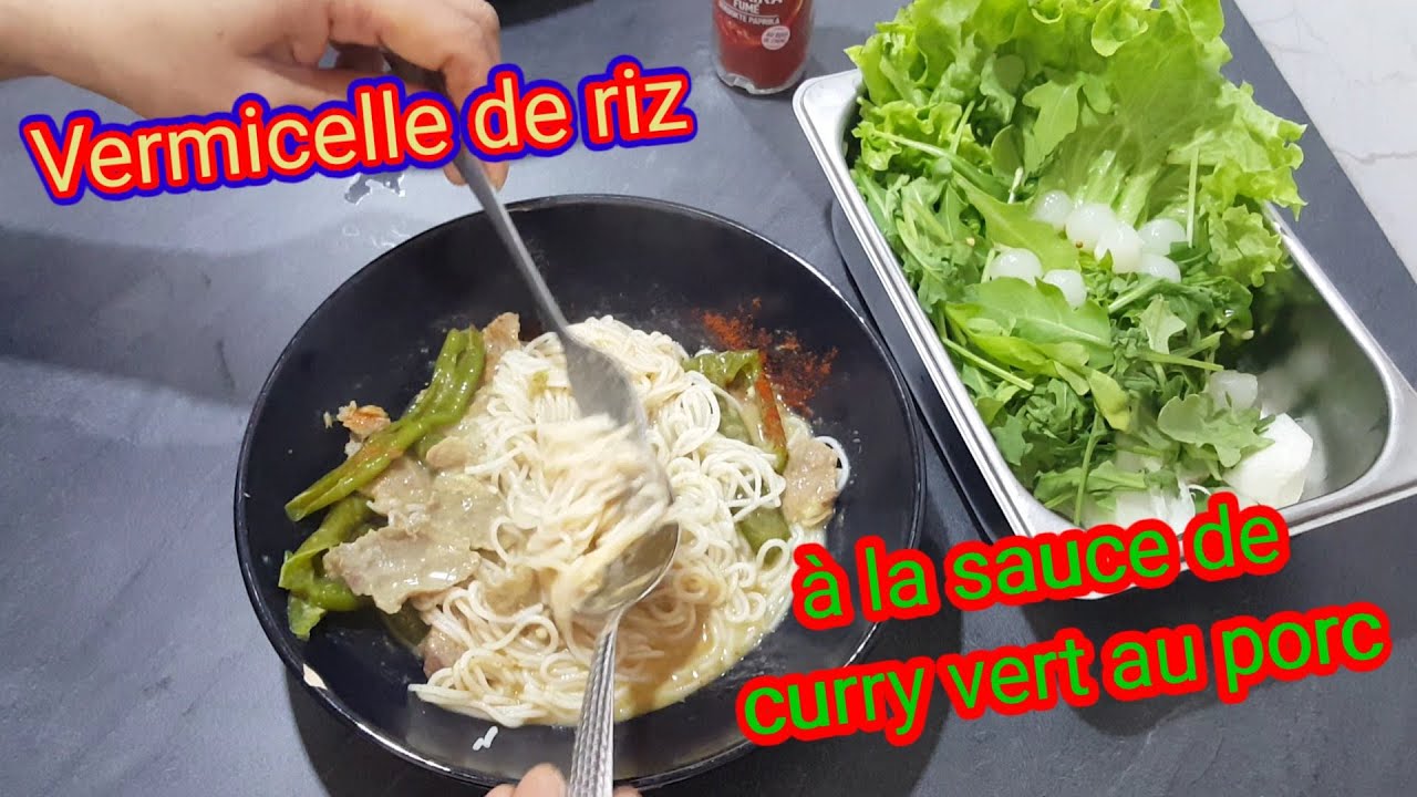 Thai Street Food Vermicellede riz à la sauce de curry vert au porc #cuisine thaïlandais # Thai food