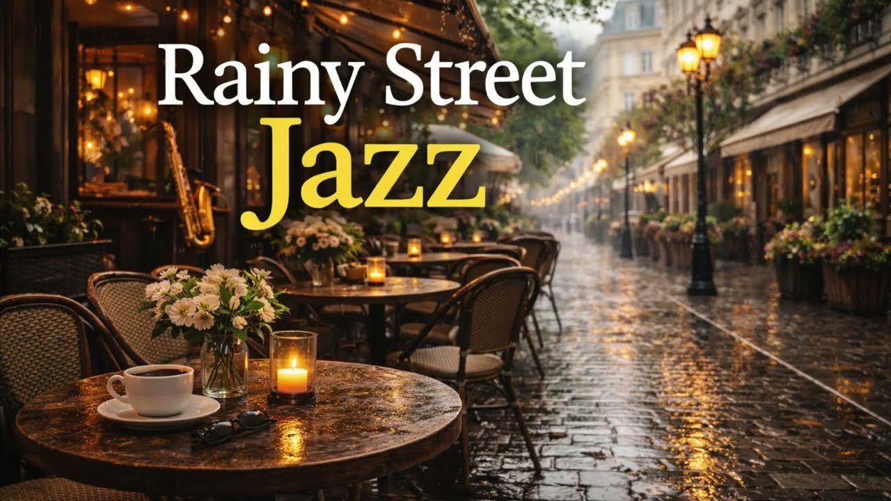 Rainy Street Jazz ☔ Relaxing Coffee Shop Jazz on a Rainy Day | Study, Work & Relax (3 Hours)