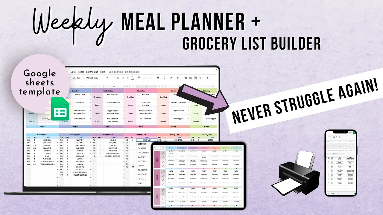 Meal Planner and Grocery List Builder Google Sheets Template, How to Meal Plan for a MONTH
