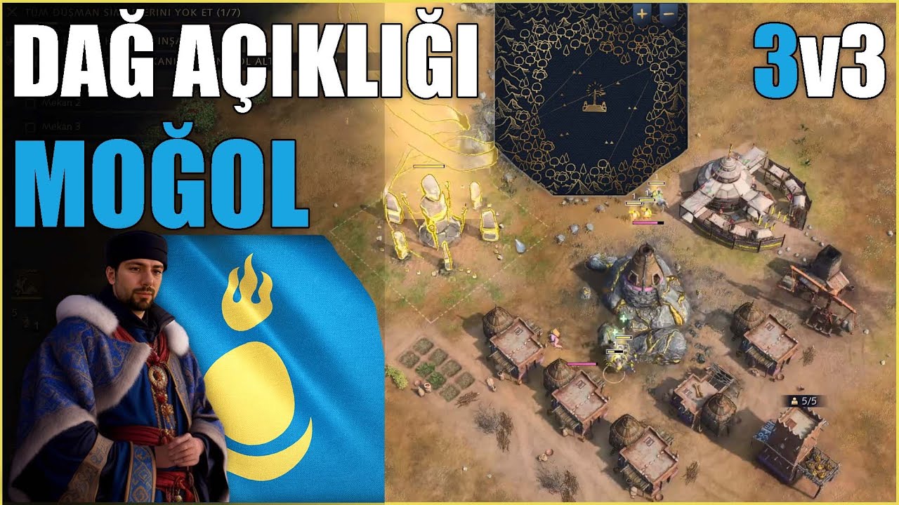 MOĞOL Simge Rush - Dağ Açıklığında Her An Saldırgan 3v3 | AoE4 3v3