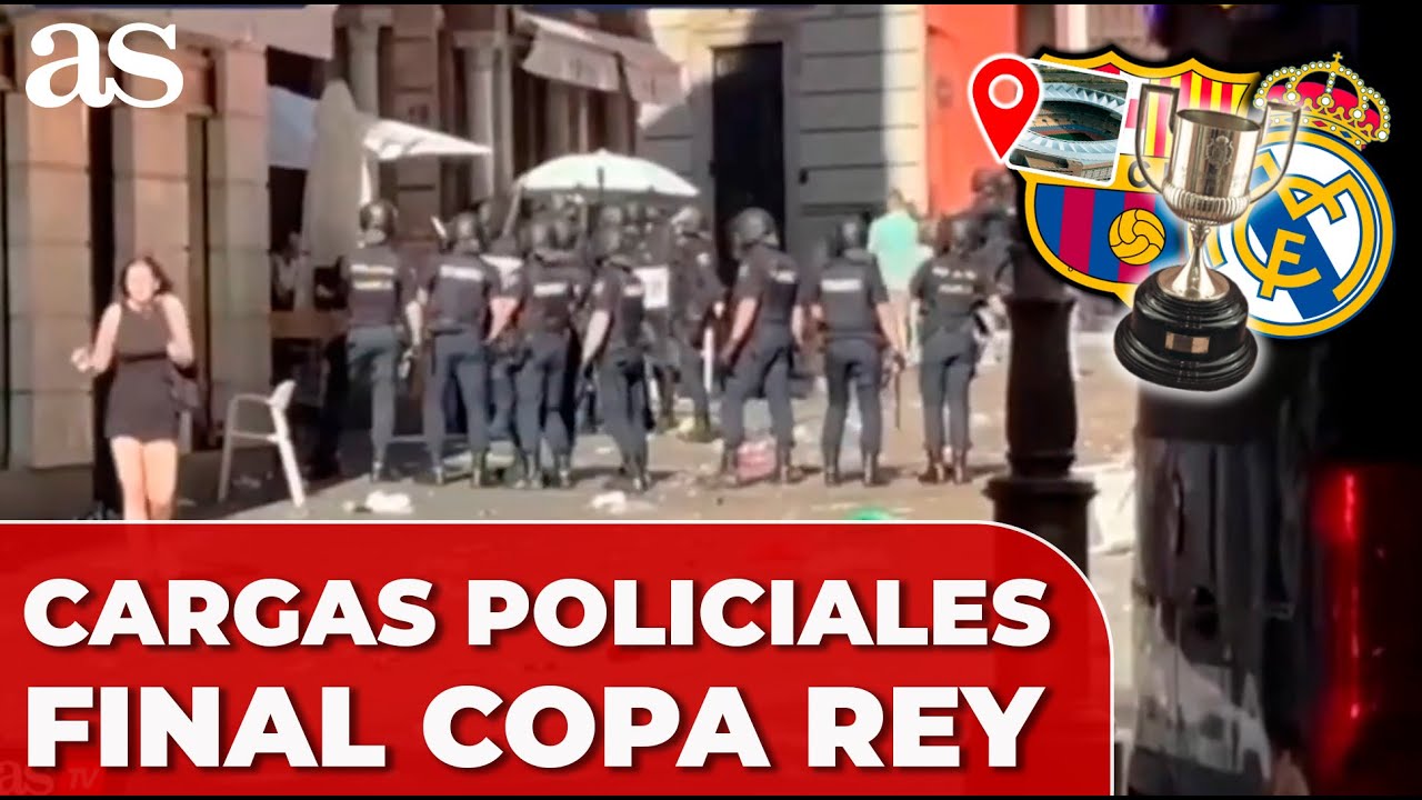 MÁXIMA TENSIÓN en SEVILLA CARGAS POLICIALES en la PREVIA del FC BARCELONA - REAL MADRID FINAL COPA