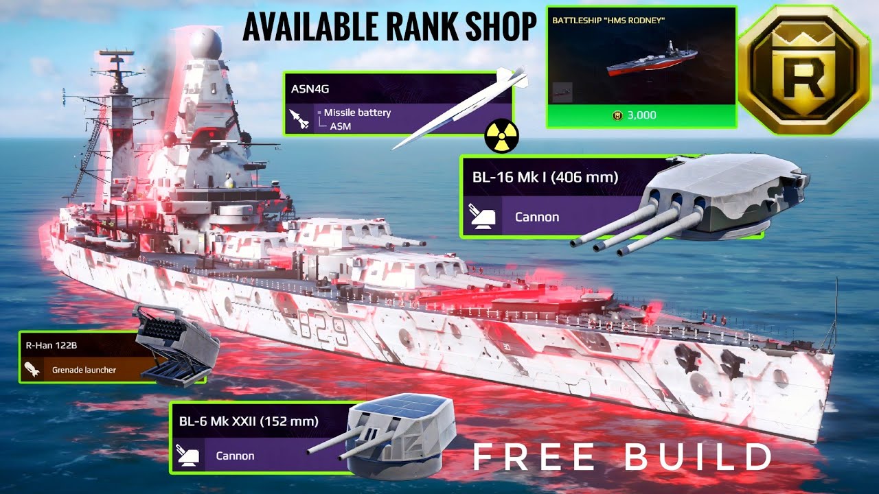 Hurry Up 😁 HMS RODNEY - Available On Rank Shop 🔥 With Free Build Gameplay - Modern Warships 