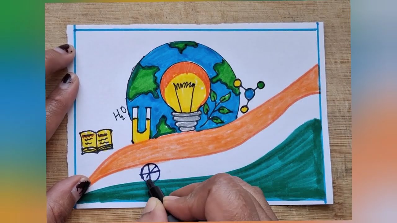 National Science Day Drawings Poster step by step for beginner