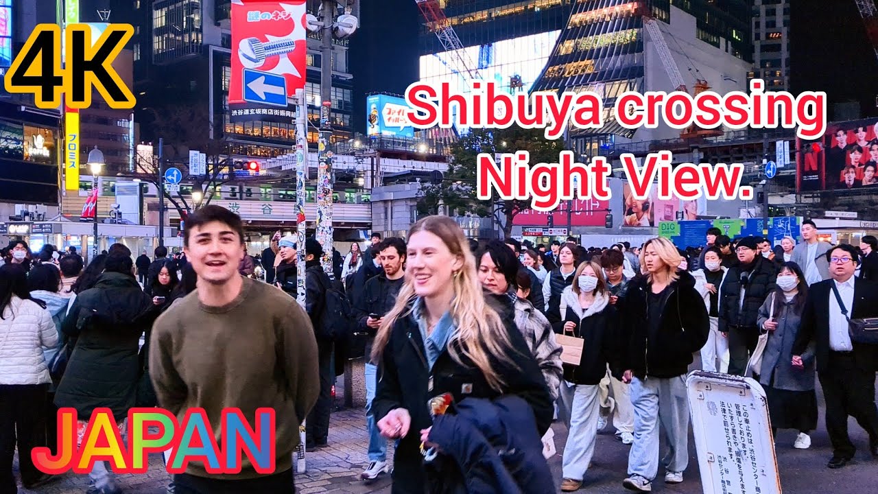 4K 60 fps Shibuya city night view. Tokyo, Japan. 