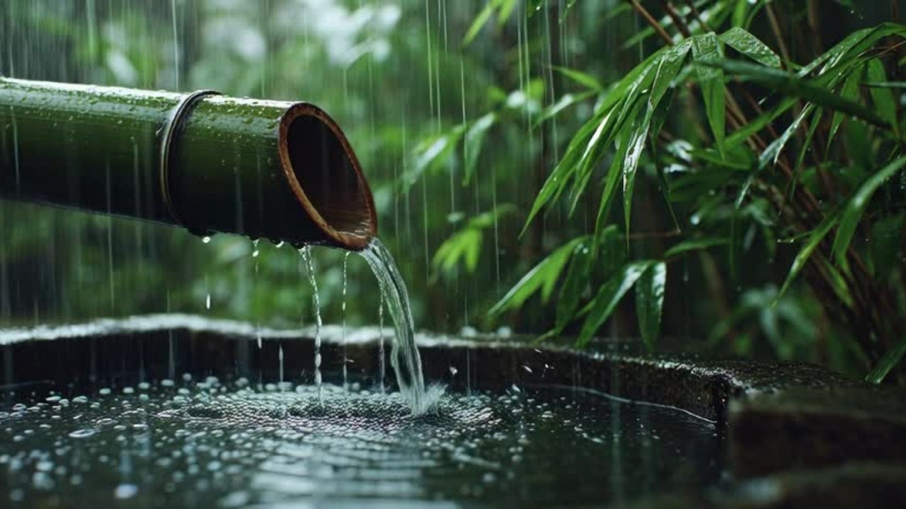 Relaxing Music Sleeping & Rain on Bamboo Water Fountain For Sleep, Stress Relief, Insomnia & Anxiety