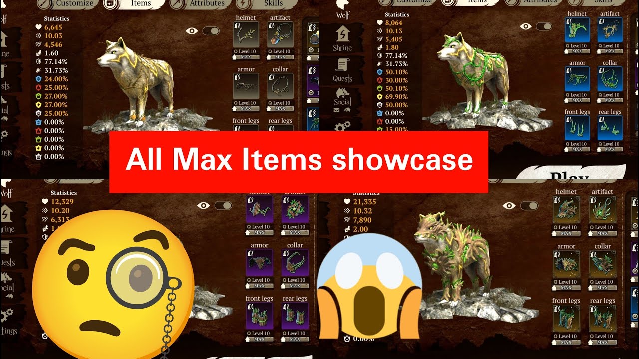 The wolf || Every max item showcase! (common to legendary)