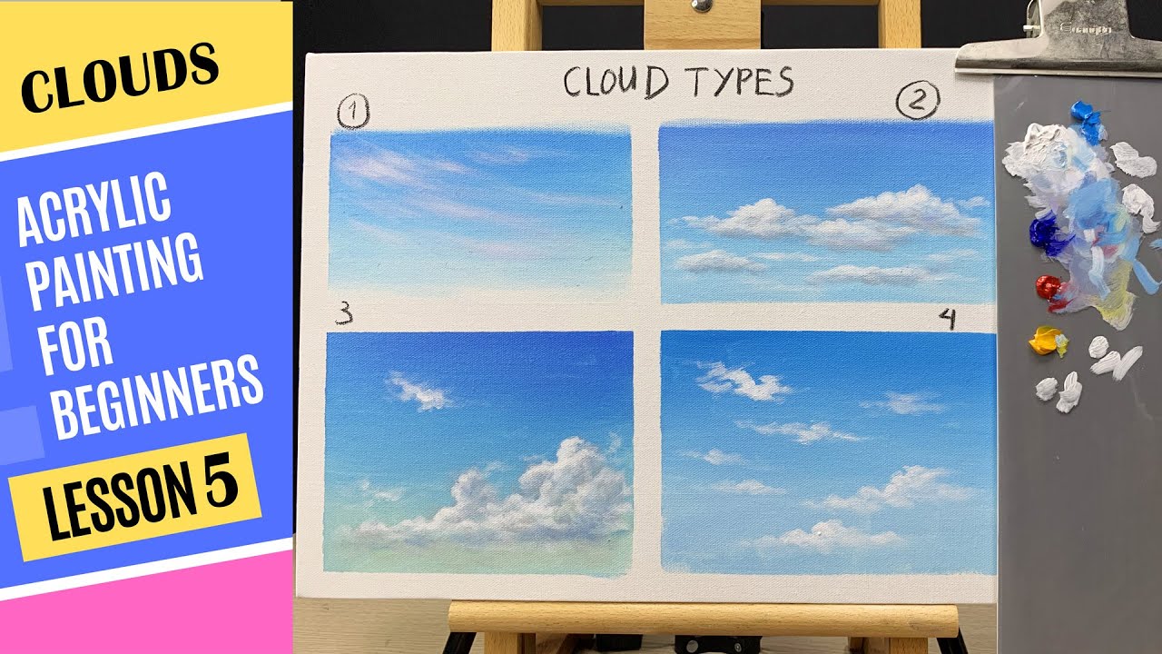 The Beginners Series / Lesson 5/ Painting 4 Styles of Clouds in Acrylic Step by Step