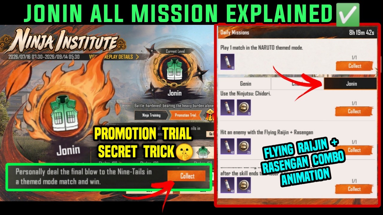 NINJA INSTITUTE JONIN MISSION EXPLAIN / BGMI JONIN PROMOTION TRIAL / NINE TAILS DEFEAT KAISE KARE