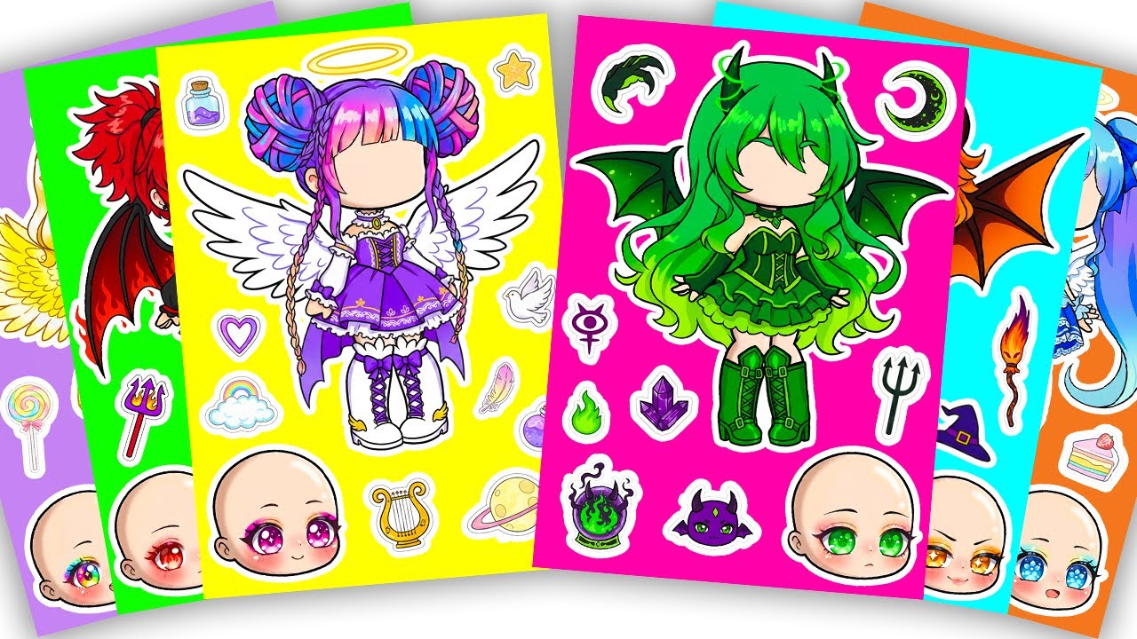 ✨Paper DIY✨ Angels vs Demons X Gacha Sticker Book #angel #demon #doll #paperdiy #gachalife #asmr