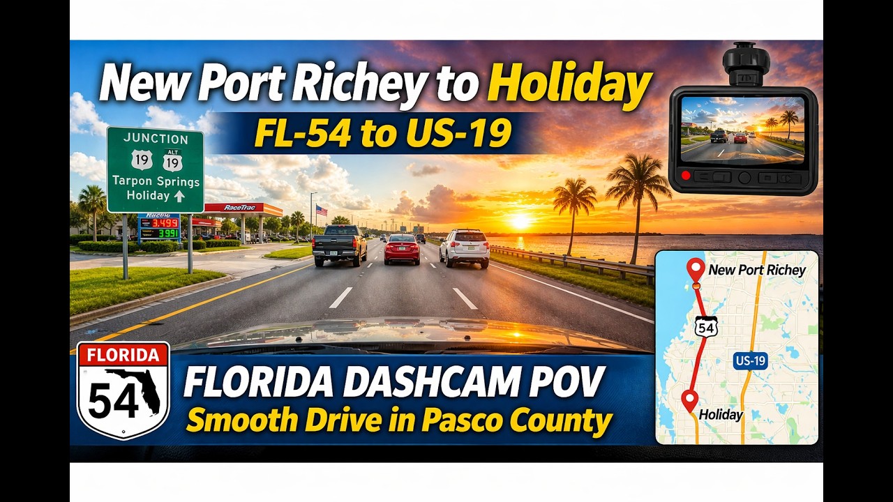 Driving from New Port Richey to Holiday Florida | FL-54 to US-19 Dashcam POV