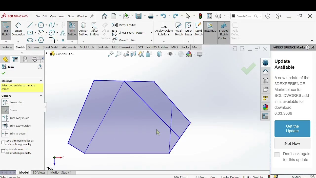 SolidWorks | Вправа 15 | Основи для початківців | Ескіз: Corner - Частина 3 | Крок за кроком