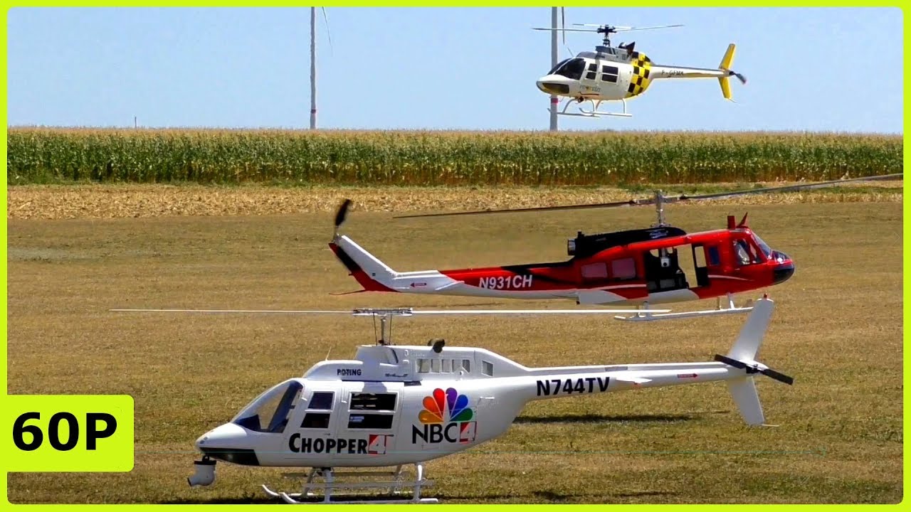 3x STUNNING XXL TURBINE RC BELL 206 JET RANGER AND BELL UH-1D IN FORAMTION FLIGHT DEMONSTRATION