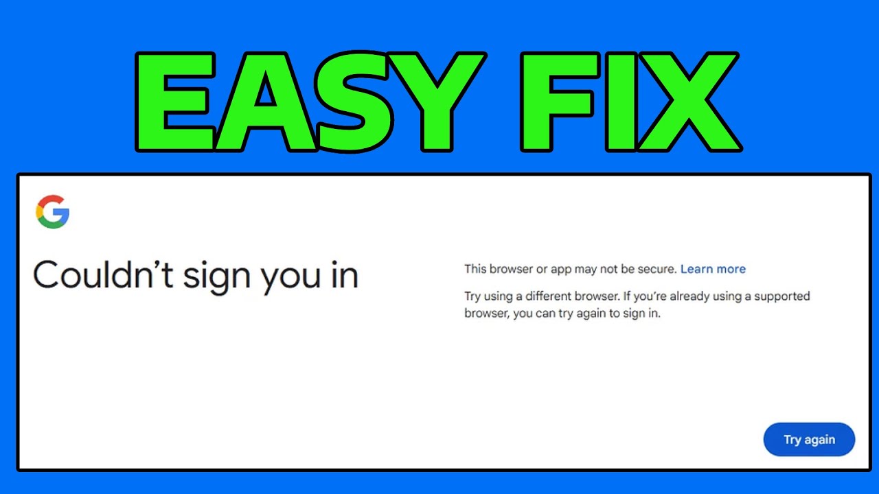 How To Fix Couldn't Sign You in (Google Gmail Login Error)