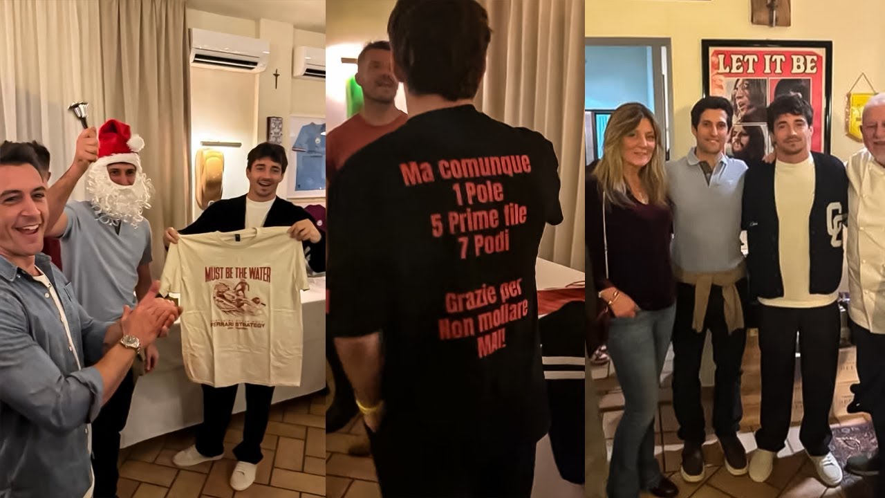 ''Must be the water'' Charles Leclerc at the Christmas party with Ferrari team members!