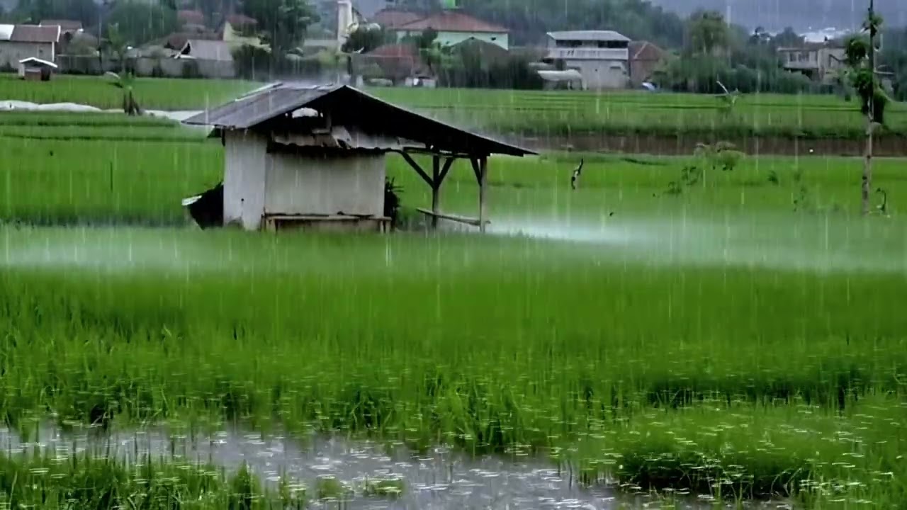 Pouring rain on the rice fields #rainoundforsleep #rainsounds #heavyraining #heavyraining 
