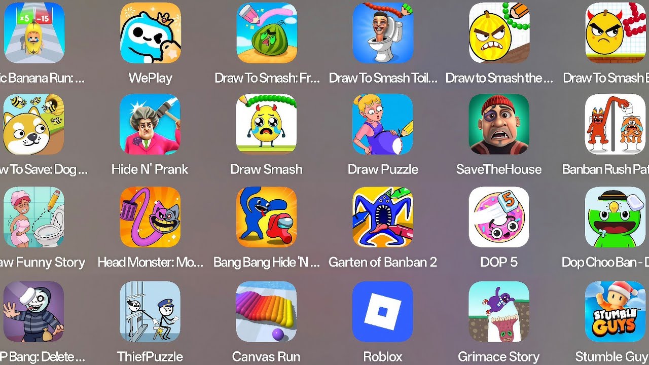 Roblox,Stumble Guys,Thief Puzzle, Grimace Monster Scary Survival,We Play,Temple Run2,Scary Teache 3D