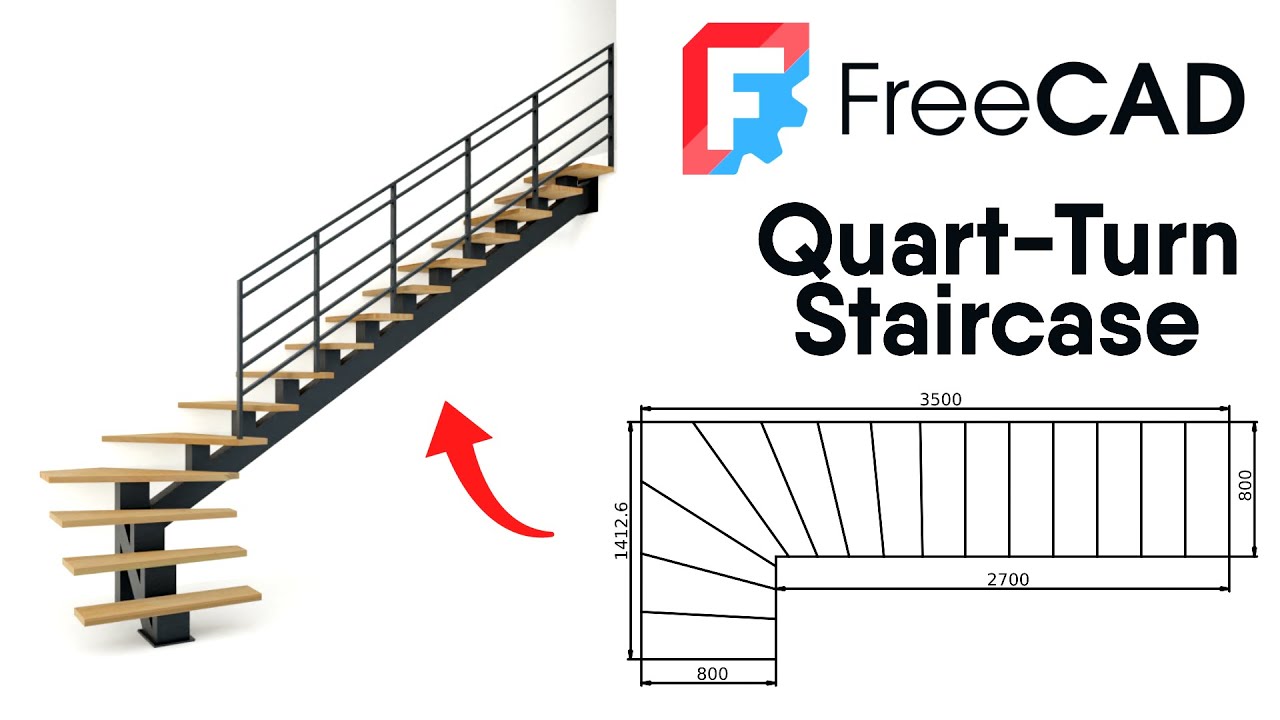 Freecad 1.0 - Quart-Turn Staircase - Tutorial