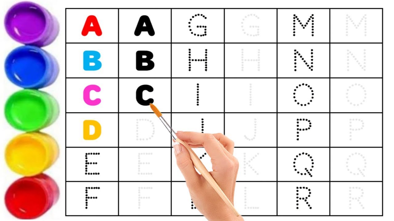 Alphabet, ABC song, ABCD, A to Z, Kids rhymes, collection for writing along dotted lines for toddler