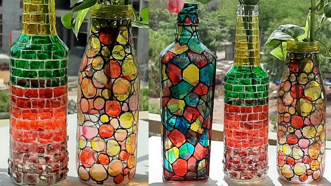 Glass Bottle Painting l How to use glass colours on bottle l Bottle Art