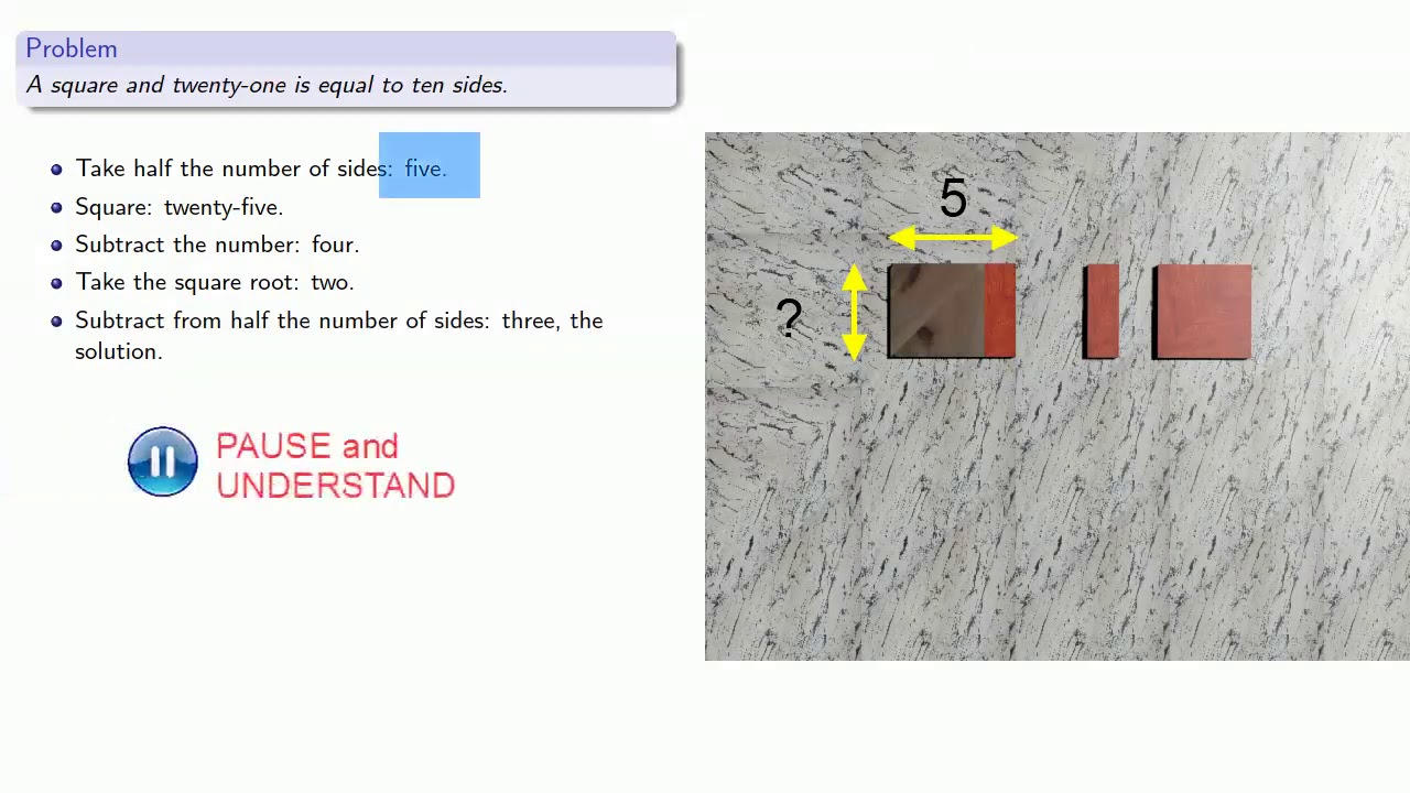 Al Khwarizmi and Quadratic Equations, Part Two