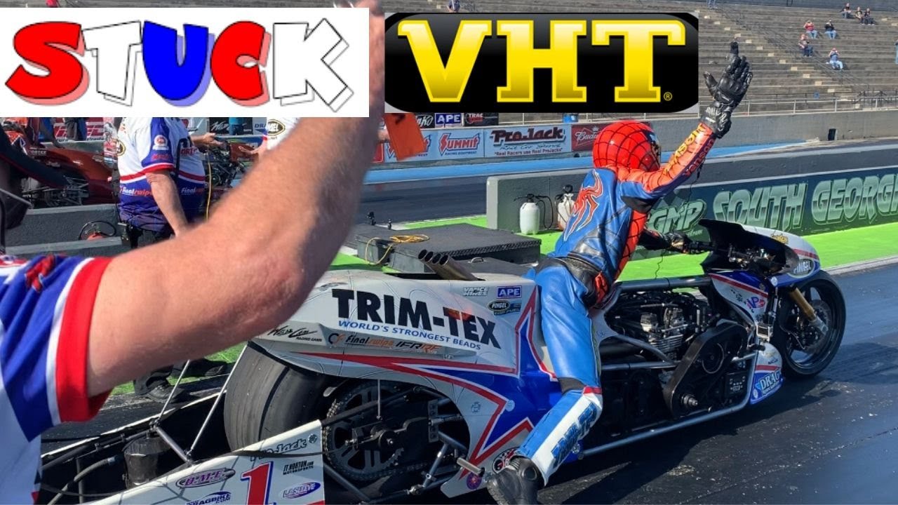CONTROVERSY AS TOP FUEL MOTORCYCLE GETS STUCK IN VHT GLUE IN MAN CUP NITRO DRAG BIKE SEMIFINALS!