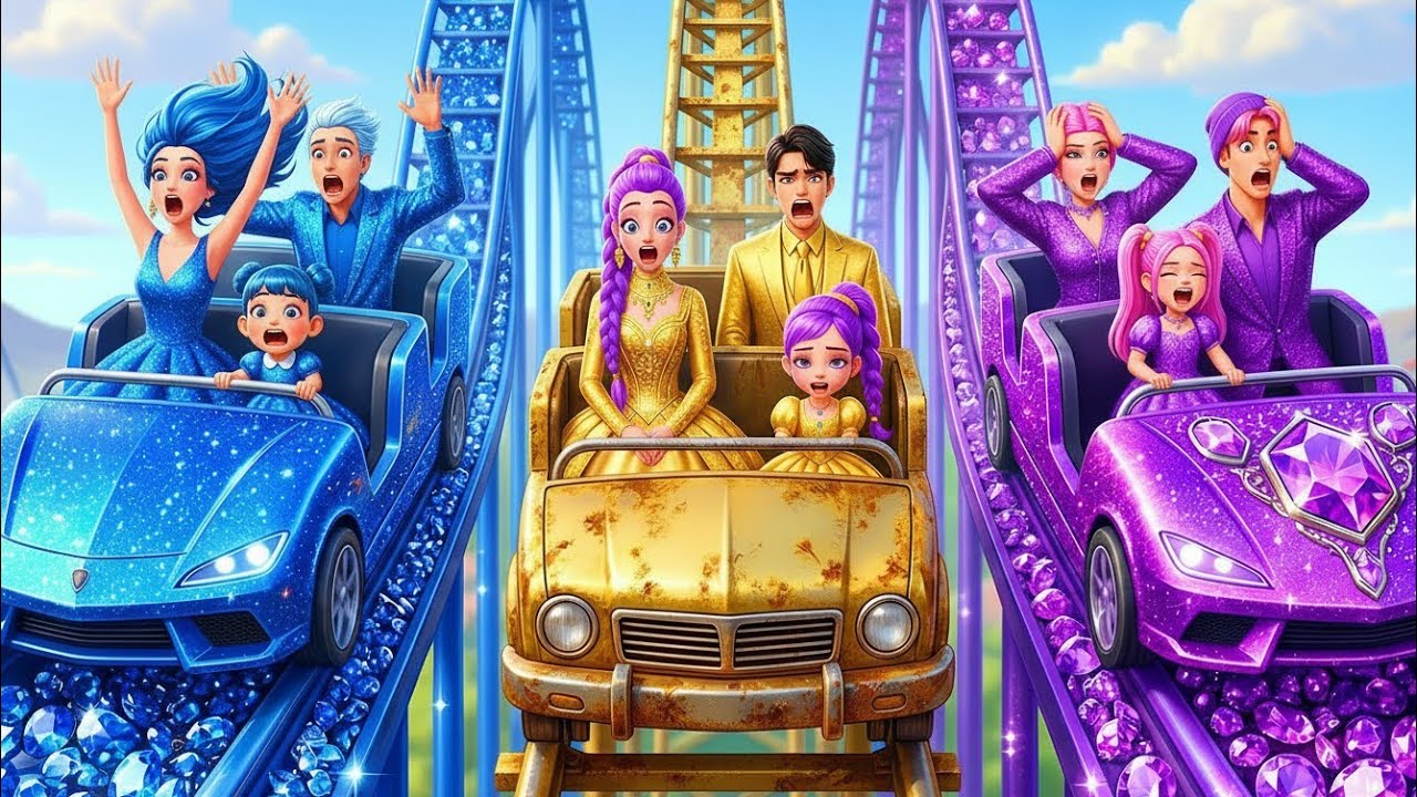 😱 Golden Family VS Sapphire Family VS Amethyst Family Roller Coaster Challenge! | KPOP Demon Hunters