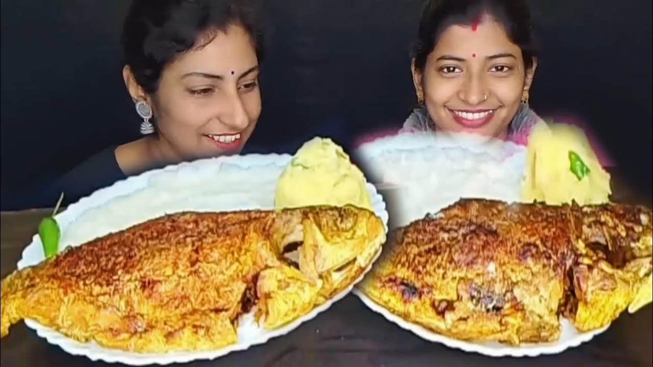 Big Fish Fry🐠Gobindo Vog Fena Bhat Aloo Sedho Green Chillies🌶️Eating Challenge/Mukbang Challenge
