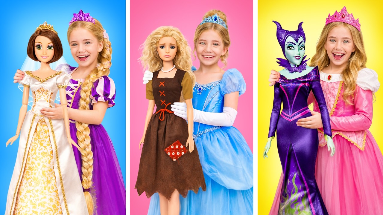 Girls pretend play princesses with new dresses