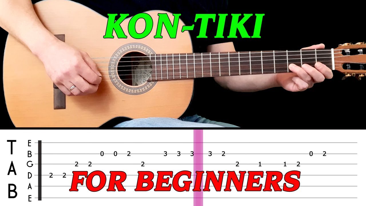 KON-TIKI | Easy guitar melody lesson for BEGINNERS (with tabs) - The Shadows