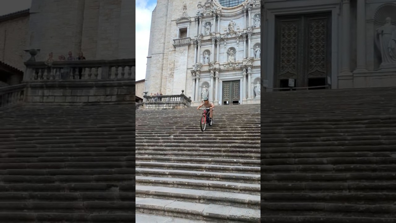 Bombing the stair set in front of the girona cathedral #spain #mtb #stairs #mtblife